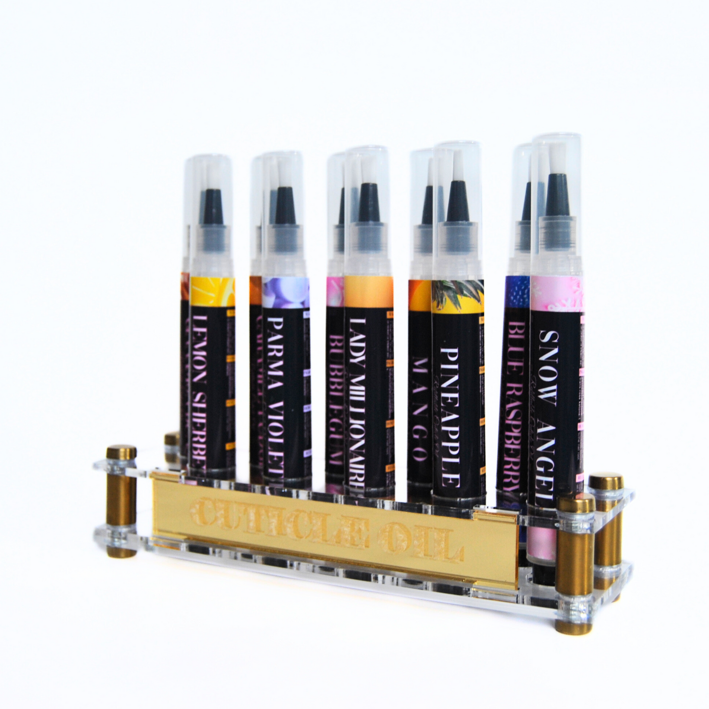 Blabz Beauty Bar Clear & Gold Acrylic Cuticle Oil Retail Display Stand (6ml / 5ml - 10 Hole) Blabz Beauty Bar