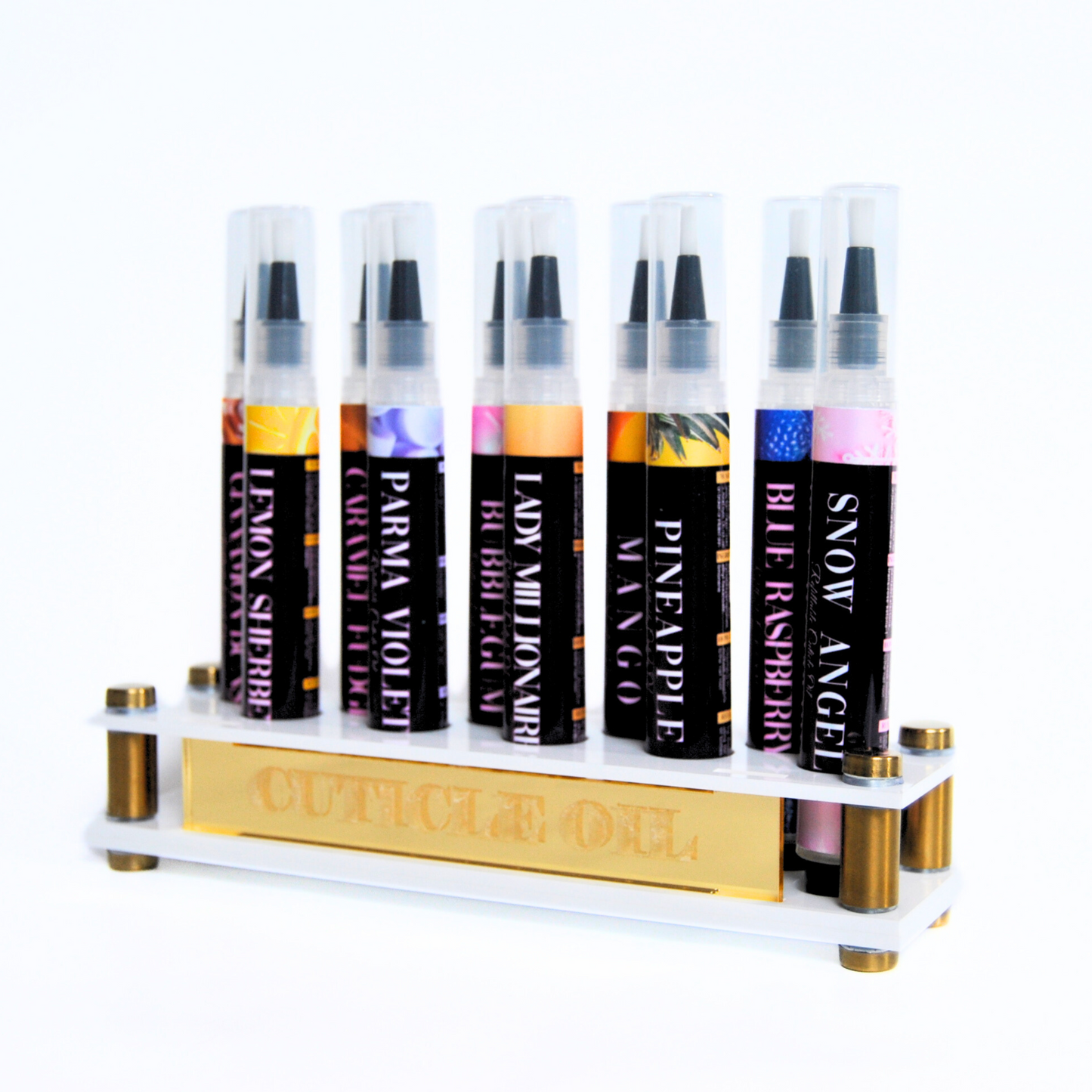 Blabz Beauty Bar White & Gold Acrylic Cuticle Oil Retail Display Stand (6ml / 5ml - 10 Hole) Blabz Beauty Bar