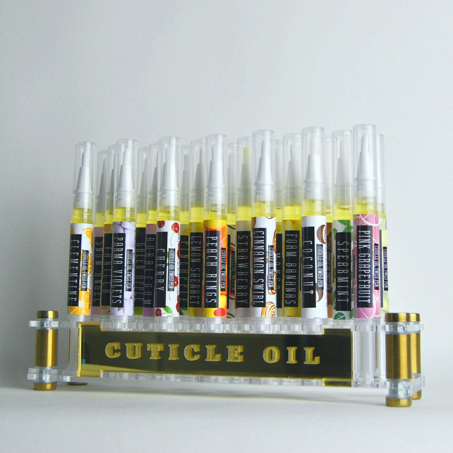 Blabz Beauty Bar Clear & Gold Acrylic Cuticle Oil Retail Display Stand (3ml - 20 Hole) Blabz Beauty Bar