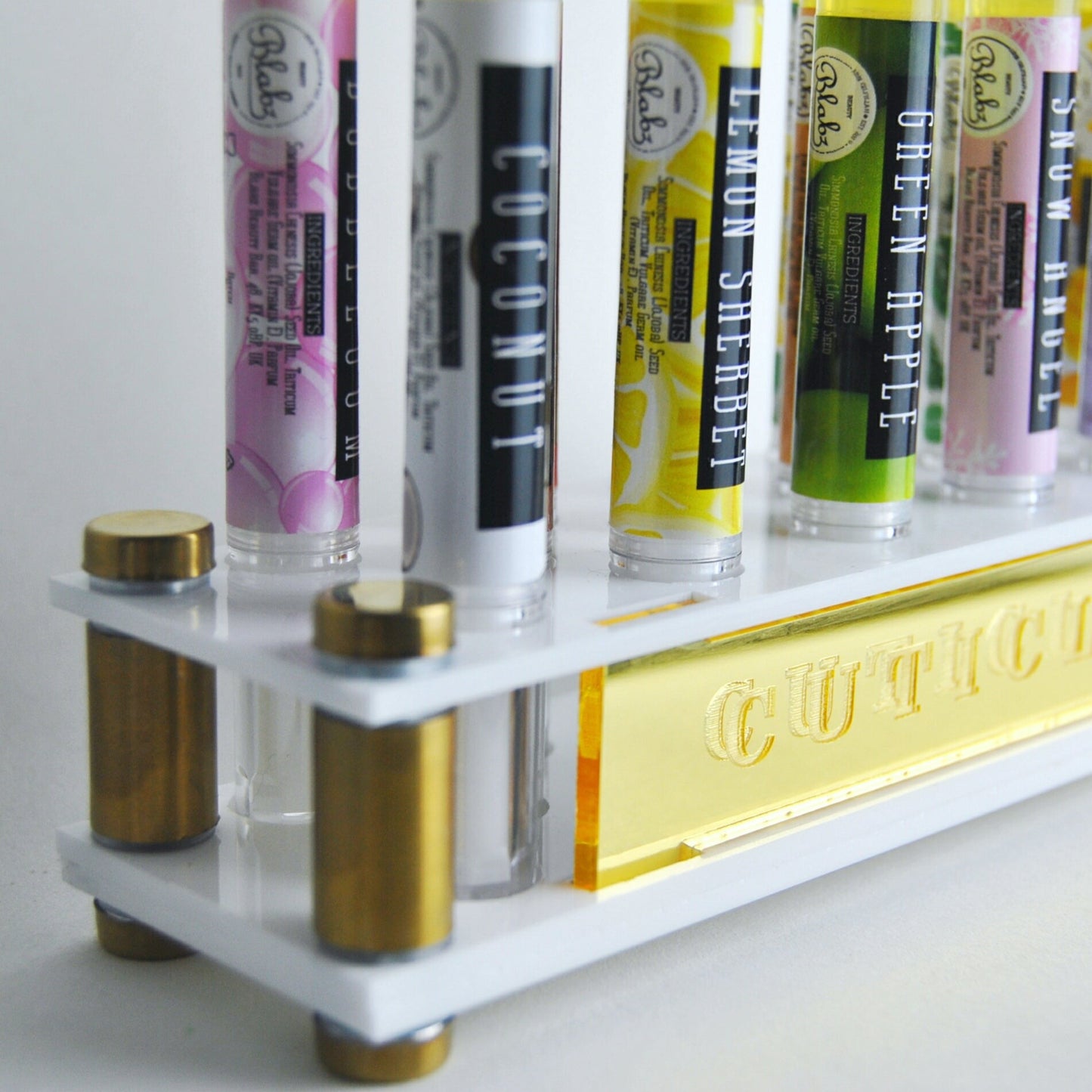 Blabz Beauty Bar White & Gold Acrylic Cuticle Oil Retail Display Stand (3ml - 20 Hole) Blabz Beauty Bar