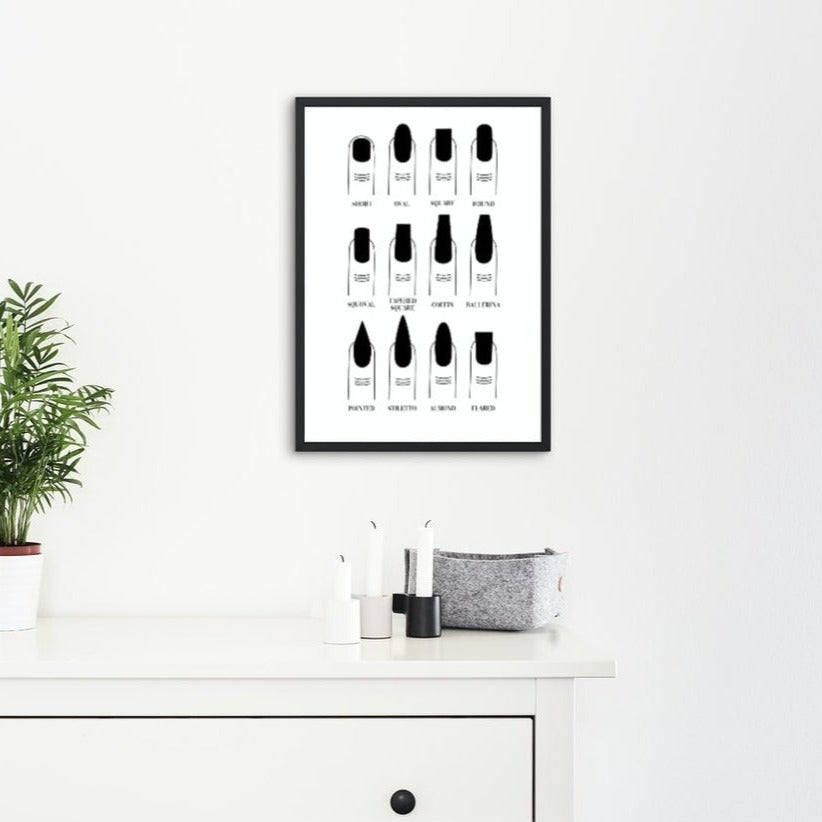 Blabz Beauty Bar Framed A4 Nail Shapes Infographic Wall Art Black and White Print Blabz Beauty Bar