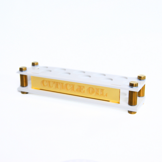 Blabz Beauty Bar White & Gold Acrylic Cuticle Oil Retail Display Stand (6ml / 5ml - 10 Hole) Blabz Beauty Bar 